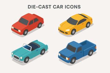 Fototapeta premium Die-Cast Car Collection – Miniature Vehicles, Model Cars, and Collector’s Edition Vector Set