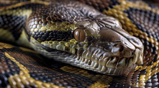 Close-up of Realistic Python Snake Head and Skin Texture