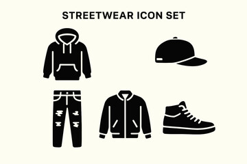 Streetwear Essentials Icons – Urban Fashion, Casual Apparel, and Trendy Accessories Vector Set