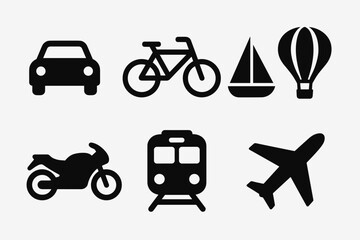 Travel Iconography Grid – Tourism, Landmarks, and Transportation Vector Set