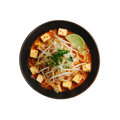 Aromatic Tofu and Rice Noodle Soup with Lime and Bean Sprouts