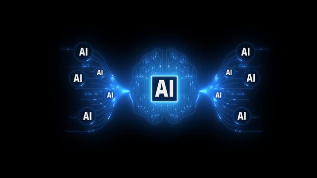 Person using dives with AI agents screen on display, business and agentic ai technology concept, dark moody atmosphere. Glowing ai agent emblem surrounded by digital networks and swirling blue energy - Powered by Adobe