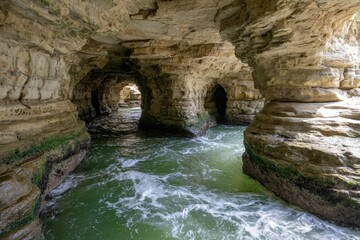Coastal caves with flowing water