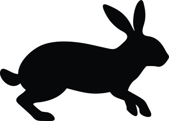 Isolated black rabbit silhouette runs swiftly against a clean, stark white background today