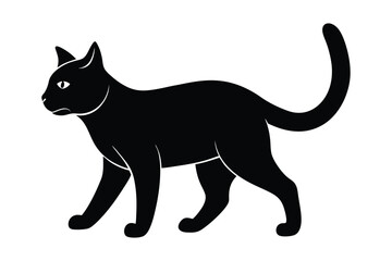 black cat walking  silhouette vector art
