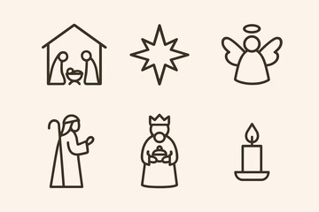 Obraz premium Minimalist Christmas Icons – Line Style Holiday Symbols Collection