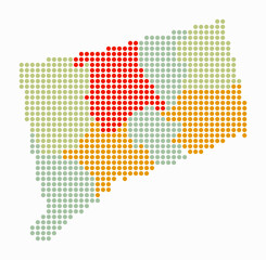 Obraz premium Connecticut dotted map. Digital style map of the state on white background. Connecticut shape with circle dots. Colored dots style. Large size circles. Modern vector illustration.