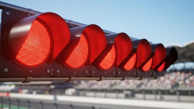 Illuminated Red Lights at Race Track Ready for Racing Event