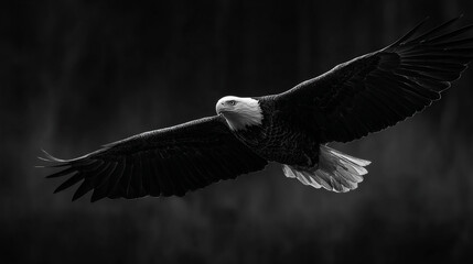 Obraz premium Dramatic Bald Eagle Soaring Bird of Prey in Black and White Wildlife