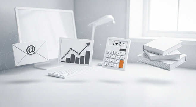3d icons of finance and education objects floating on white