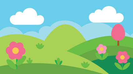 Fototapeta premium spring blooming hills vector background