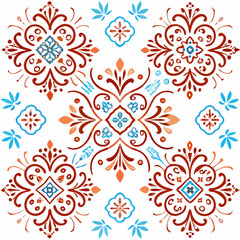 Decorative floral pattern tile design with ornament elements in a symmetrical arrangement for backgrounds vector illustration