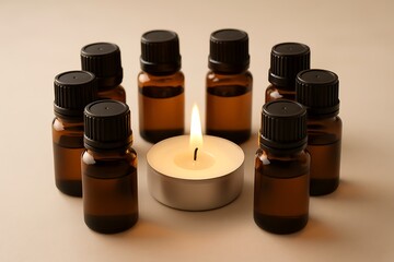 Aromatic Oils and Candlelight for Relaxing Wellness and Calm Meditation. Promote Spa Treatments, Aromatherapy Sessions and Serene Home Lifestyle.