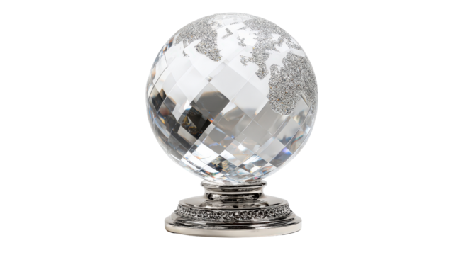 Decorative crystal globe on metal base, perfect for corporate gifts, isolated on a Transparent background, PNG file.