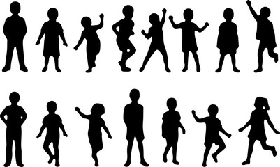 Silhouettes of Children in Various Poses vector bundle