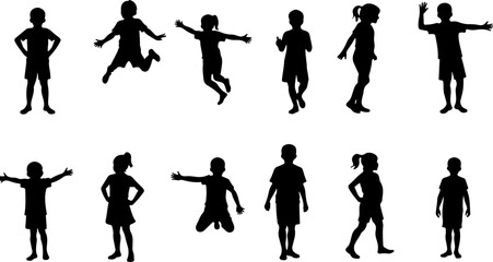 Naklejka premium Silhouettes of Children in Various Poses vector bundle