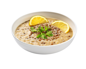 A bowl of hearty lentil soup garnished with spice