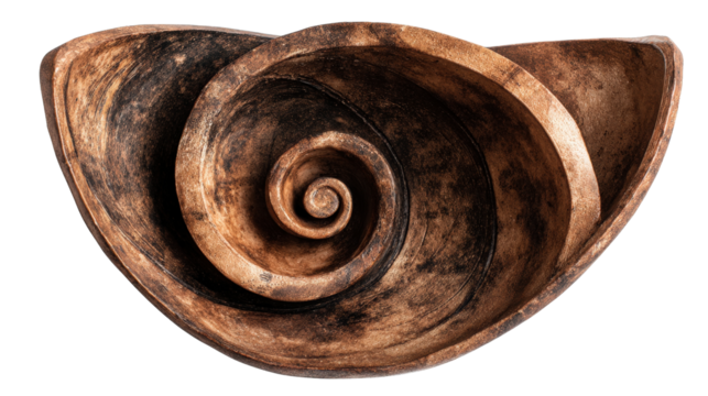 Decorative pottery sculpture seen from above, isolated on a Transparent background, PNG file.
