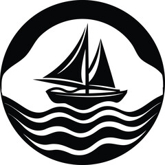 Sunset reflected on the waves with a sailboat silhouette