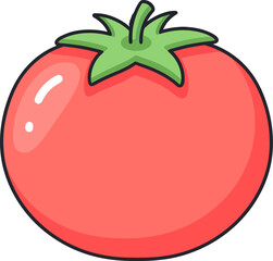 Vibrant Red Cartoon Tomato with Green Stem and Glossy Highlights.