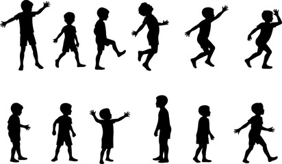 Silhouettes of Children in Various Poses vector bundle
