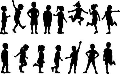Obraz premium Silhouettes of Children in Various Poses vector bundle
