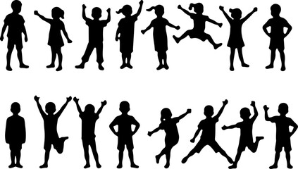 Silhouettes of Children in Various Poses vector bundle