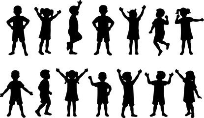 Fototapeta premium Silhouettes of Children in Various Poses vector bundle