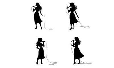 Silhouettes of female singers holding microphones in live performance poses
