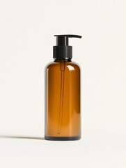 Amber Bottle Pump Dispenser for Skincare and Shampoo: Eco-Friendly Cosmetic Container Mockup on White Background