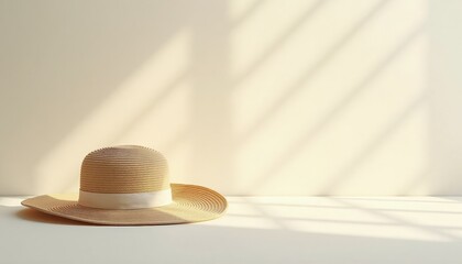Wide-brimmed hat placed on a surface with soft shadows