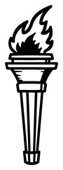 Naklejka premium Classic Fire Torch Symbol for Sports and Olympic Games Black and White Outline Line Art Drawing
