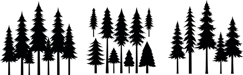 Obraz premium Forest Silhouette: A striking visual of a group of evergreen trees in a forest, captured as a monochrome silhouette, creating a minimalist yet impactful display of nature's tranquility.