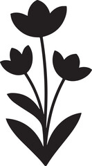 Black silhouette of three stylized flowers with leaves floral