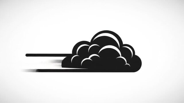 Dynamic black cloud symbol with speed lines. A minimalist vector illustration representing fast movement, wind, and stormy weather.