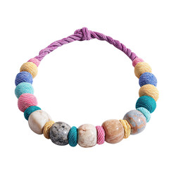Obraz premium Handmade colorful necklace with multicolored round beads and braided cord, perfect for boho-chic fashion enthusiasts and accessories lovers