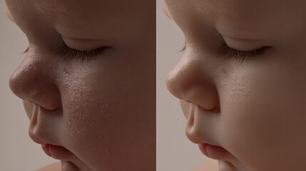 Obraz premium Baby skin retouching showing before and after airbrushing