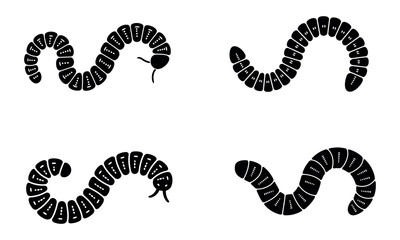 Worm silhouettes with segmented body curves for soil biology and halloween designs
