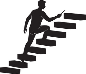 Man climbing stairs pointing forward silhouette