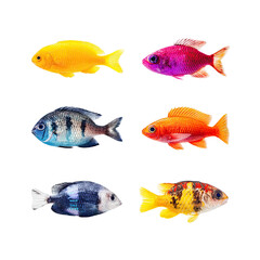 Vibrant Collection of Colorful Tropical Fish in Various Patterns and Shades for Nature and Aquatic Enthusiasts
