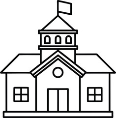 school building with clock and flag flat icon