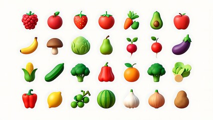 A vibrant collection of 3D rendered fruits and vegetables in a cheerful and playful arrangement showcasing natures bounty and healthy eating options