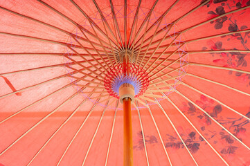 Traditional  red paper chinese umbrella close up