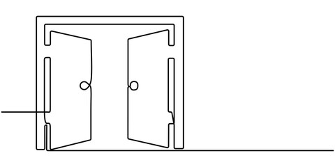 continuous one line drawing of opened door, Door outline drawing illustration, Single line art draw of open door. 