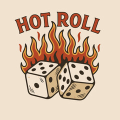 Hot roll dice fire gamble graphic design