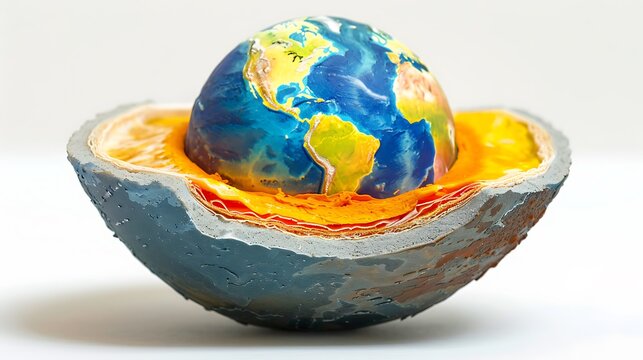 Cutaway View of Earth Revealing Its Internal Structure and Surface Geography