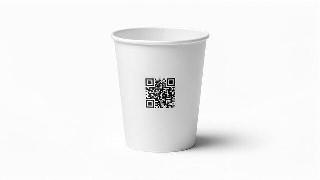 White paper coffee cup with QR code