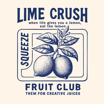 Lime crush fruit club typography lemon illustration
