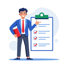 Efficient Executive Holding To-Do Checklist for Task Management and Productivity in Corporate Business Vector Illustration