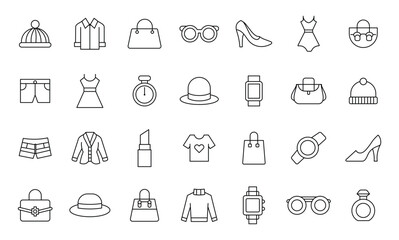 Fashion Style Thin Outline Icon Set

